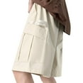 thumbnail image 3 of HOOMEUMY Men's Baggy Cargo Shorts with Pockets Streetwear Hip Hop Style Drawstring Elastic Waist Summer Beach Knee Length Shorts Beige XL, 3 of 4
