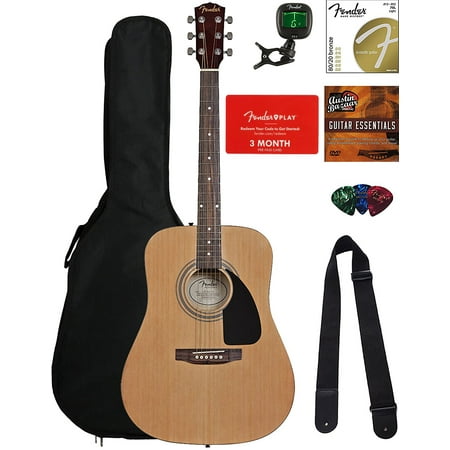 Fender FA-115 Dreadnought Acoustic Guitar - Natural Bundle with Fender Play Online Lessons, Gig Bag, Tuner, Strings, Strap, Picks, and Austin Bazaar Instructional