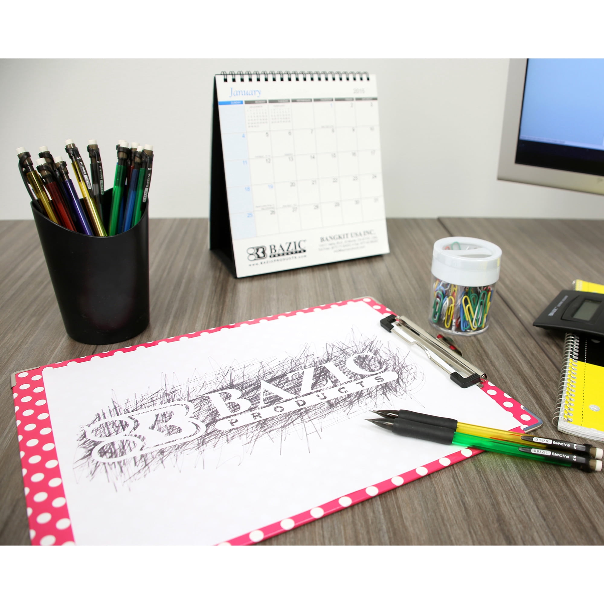 BAZIC Clipboard Polka Dot 12.75"x9" Low Profile Clip Paperboard, 6-Pack