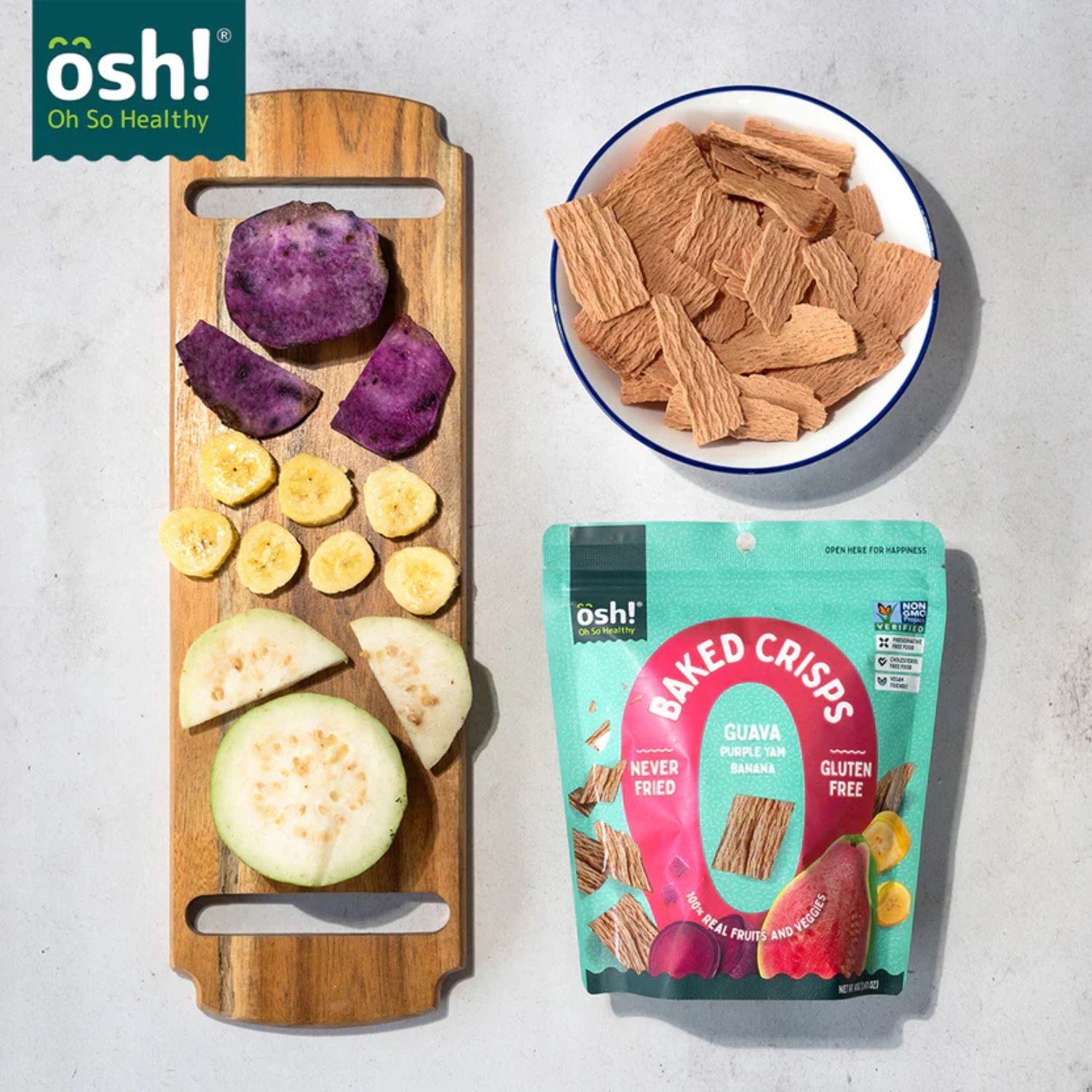 OSH Baked Vegan Fruit Crisps Chips - Guava Purple Yam Banana (24x1.41oz)