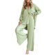 thumbnail image 1 of VISgogo Traje de pantalón de dos piezas para mujer, blusa de manga larga de color liso y pantalones de corte recto VISgogo  moda, 1 of 9
