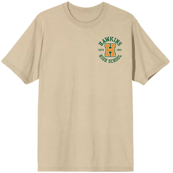Strangers Things 5 Hawkins High School Adult Natural Crew Neck Short Sleeve T-shirt - 3XL