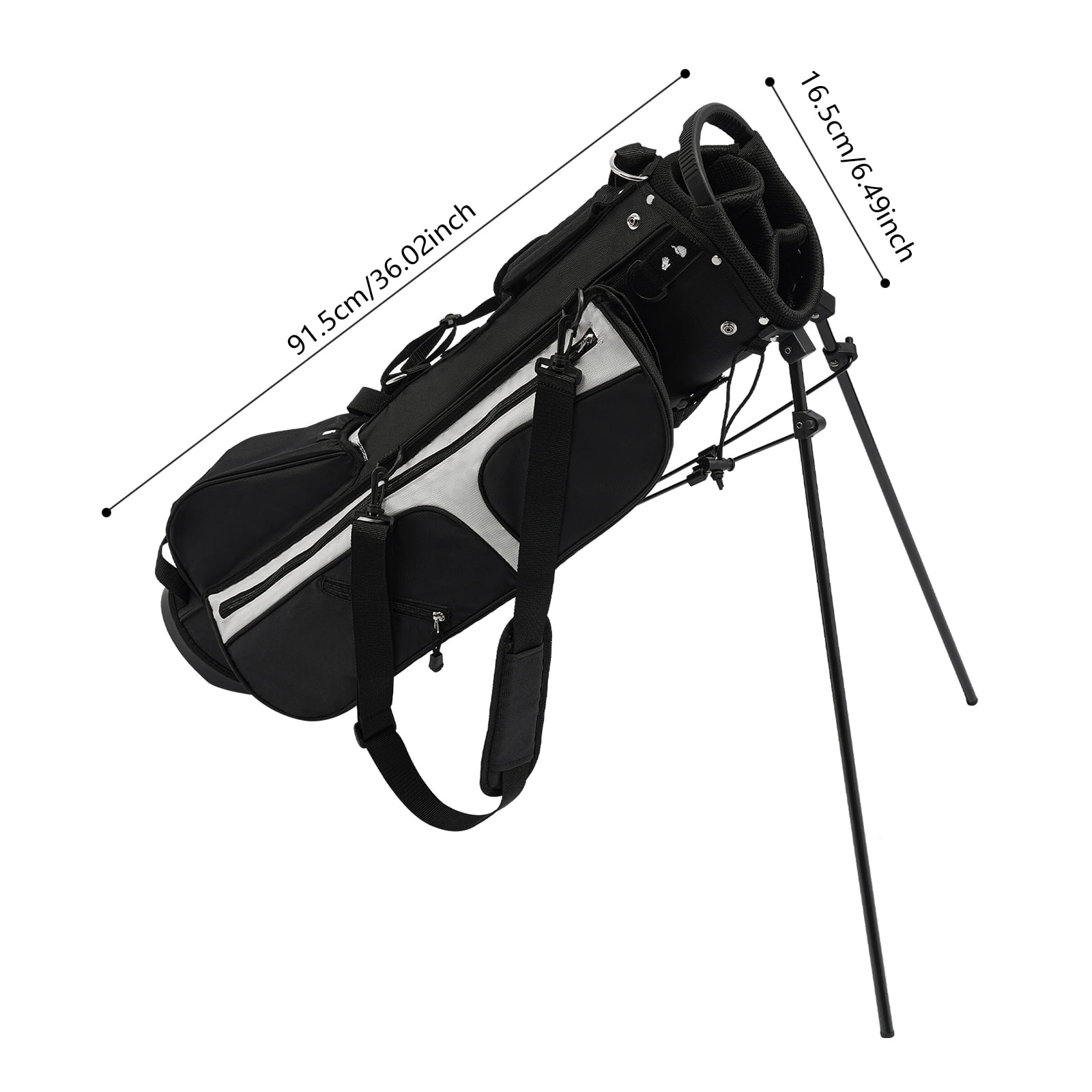ToppiJoy Portable Golf Stand Bag Lightweight with 3 Dividers & 5 Pockets, Adjustable Shoulder Strap, Stable Stand for Driving Range, Par 3 & Executive Courses(Black+White)