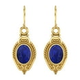 thumbnail image 1 of 7x5mm Oval Lapis Dangle Women's Earrings Jewelry 925 Sterling Silver Gold Vermeil, 1 of 3