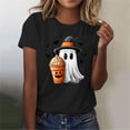thumbnail image 4 of JOANKDMI Witch Ghost Halloween Shirts for Women Short Sleeve Pumpkin Spice Latte Graphic Tees Casual Fall Autumn Crewneck T-Shirt Novelty Holiday Party Tops, 4 of 6