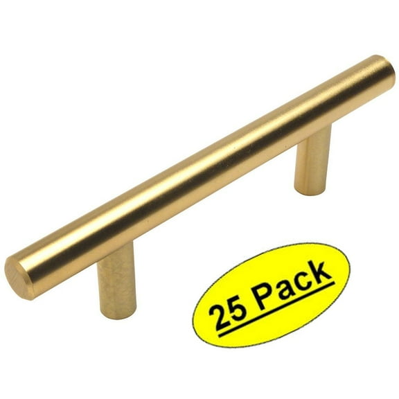 Cosmas 305-030BB Brushed Brass Cabinet Hardware Euro Style Bar Handle Pull - 3" Hole Centers, 5-3/8" Overall Length - 25 Pack