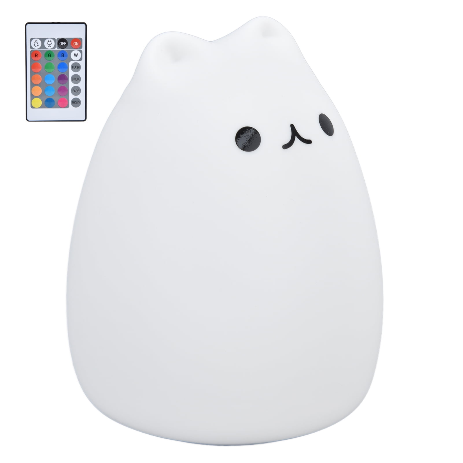 YAHHU Silicone LED Cat Night Light with Remote Control, USB Rechargeable RGB Color Changing Lamp, Portable Nursery Light, 4.8 inches / 12.2 cm for Kids Baby Bedroom Decoration & Gift, Multicolor
