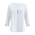 thumbnail image 5 of Women's V Neck Long Sleeve Button Down Blouse Tops Shirts Tunics Casual Business Work Office Vacation Outfits Fashion Essential Gift for Ladies | CSEONE,White L, 5 of 9