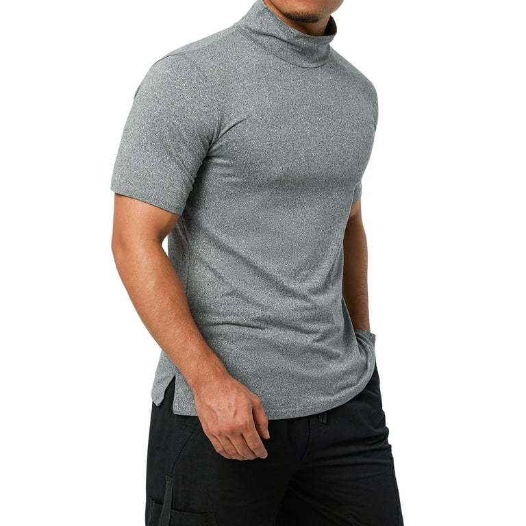Mens Mock Turtleneck T-Shirt Short Sleeve Pullover Basic Undershirt Stretch  Lightweight Top 