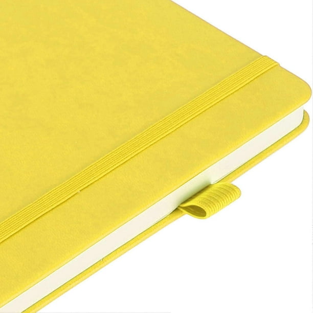 A5 Lined Notebook Portable PU Leather Hardcover Notebook with Elastic Strap for Business School Yellow