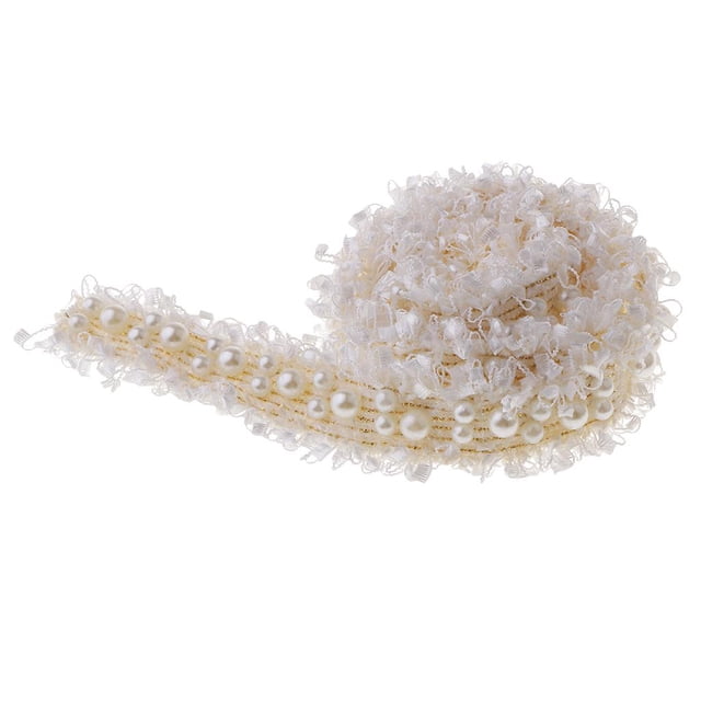 GUOOL 1Yard Beaded Pearl ming Lace Ribbon Scrapbooking Applique Embellishment Bianco