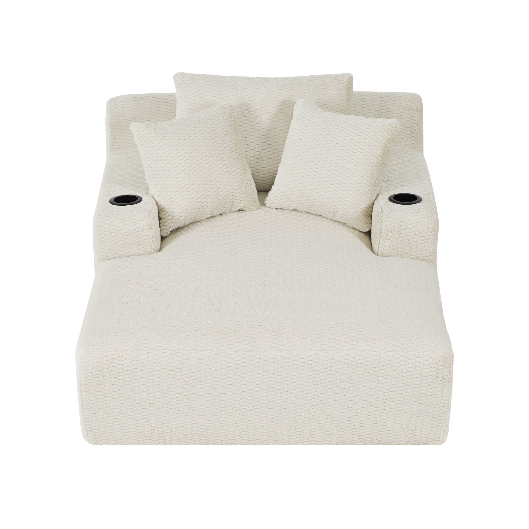 Aukfa Oversized Chaise Lounge Chair Indoor, 66" Boneless Sofa Couch with Cup Holders and 3Pillows for Living Room, Beige