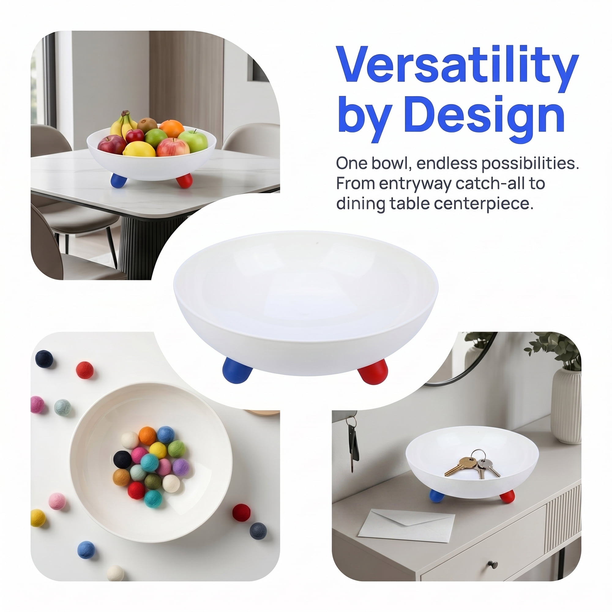 Unique Bargains Large Round Pedestal Fluted Fruit Bowl White 10.4" x 10.4" x 3.9"