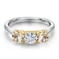 thumbnail image 3 of Gem Stone King 10K Two Tone Gold Forever One DEF Moissanite From Charles & Colvard and Peach Morganite Engagement Ring for Women | 1.30 Cttw | Round 5MM | Gemstone Birthstone | Size 5, 3 of 7