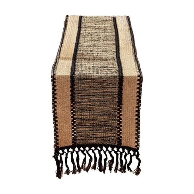 Chemin de Table avec Pompons pour Salon Salle à Manger 120 cm x 30 cm Beige Rouge Noir Kaki Polyester