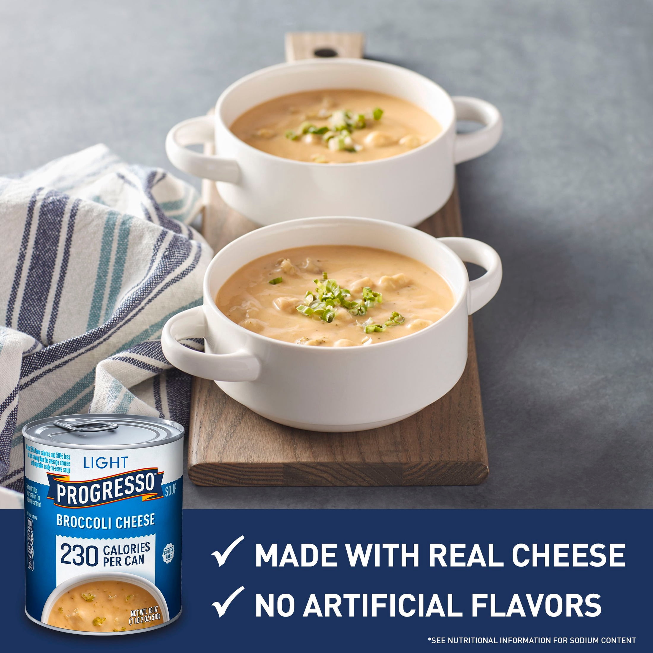 (12 pack) Progresso Light, Broccoli Cheese Canned Soup, Gluten Free, 18 oz.