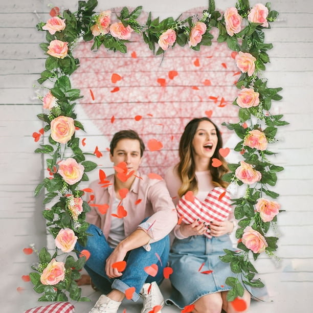 Decoración del hogar 230 cm/90,55 pulgadas Simulación de 10 rosas Juego de 2 piezas Enredaderas Decoración Escena del Día de San Valentín Colgante de pared Repisa Decoración de mesa Simulación de plás