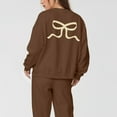 thumbnail image 4 of felwors 2 Piece Lounge Sets for Women Fall Sweatsuits Bow Print Long Sleeve Crew Neck Wide Leg Sweatpants Matching Tracksuit Brown, XL, 4 of 6