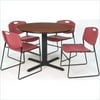 Regency Cain 36" Cherry Breakroom Table with Zeng Chairs in Burgundy
