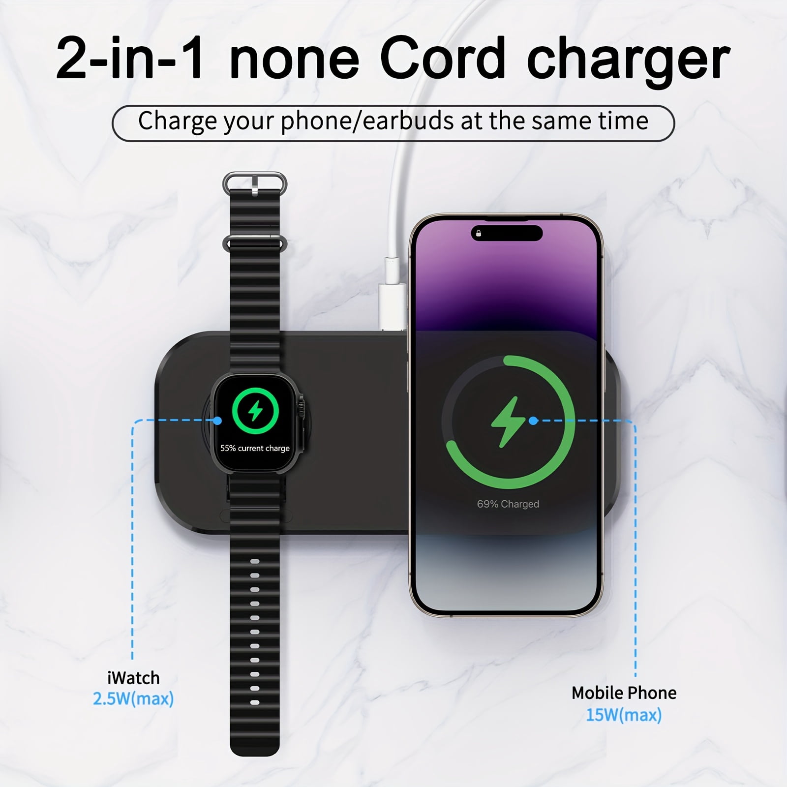 The 2-in-1 Wireless Charger for Mobile Phones Is Suitable for iPhone Models 17/16/15/14/13/12 And for Apple Watches Suitable for Samsung S25/ Suitable for Samsung Watches