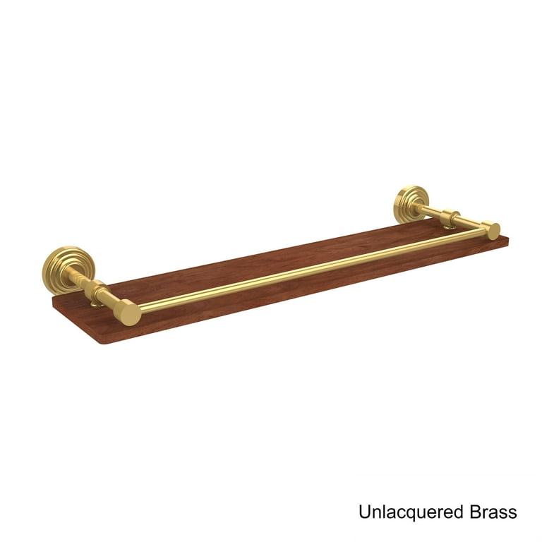 Waverly Place 22 in. L x 3 in. H x 5 in. W Clear Glass Bathroom Shelf with Gallery Rail in Satin Nickel Waverly Place 22 in. L x 3 in. H x 5 in. W Clear Glass Bathroom Shelf with Gallery Rail in Satin Nickel