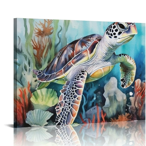 QZHH Tropical Beach Wall Art Coral Wall Decor Ocean Animals Canvas Pictures for Kids Bedroom Bathroom Sea Turtle Octopus Dolphin Shell Colorful Nautical Prints Toddler Nursery Home