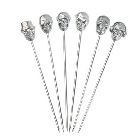 

MEGAWHEELS 6pcs Cocktail Picks|Skull Cocktail Picks Martini Picks Stainless Steel|Reusable Olive Picks Garnish Skewer Silver Fruit Toothpicks Pack Of 6 Creative Cocktail Decoration Fruit Stick