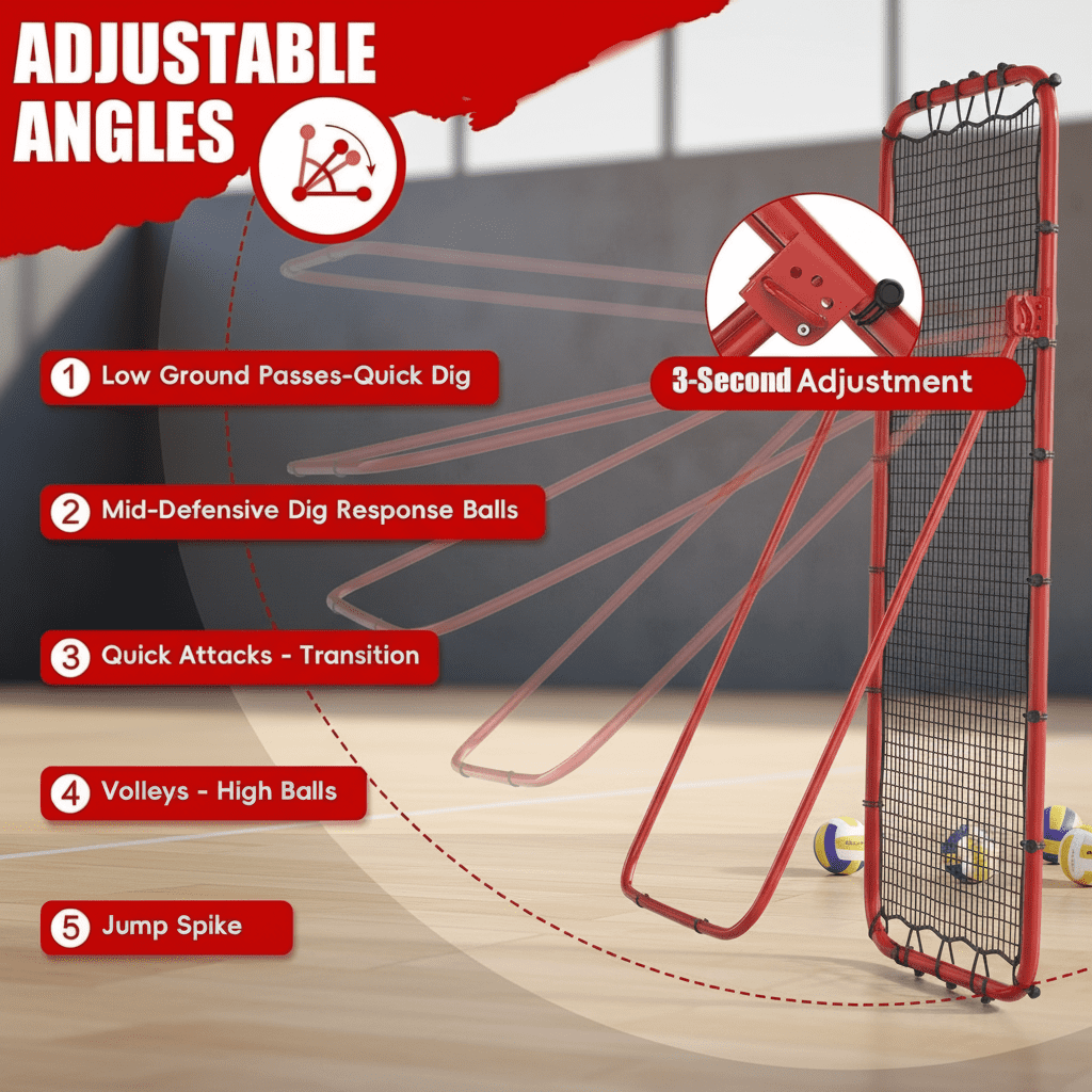 Volleyball Rebounder Net, 7 x 4 ft Adjustable Bounce Back Trainer with 5 Angles, 2 Target Straps and Carry Bag