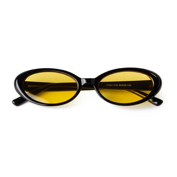 Gafas de Sol Laurinny Ovaladas Estilo Retro de los 90 con Montura Negra y Lentes Amarillos