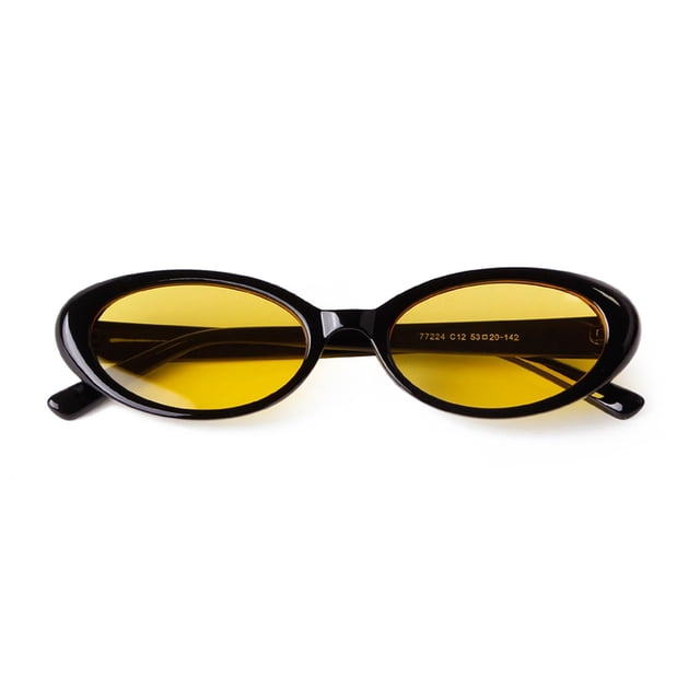 Gafas de Sol Laurinny Ovaladas Estilo Retro de los 90 con Montura Negra y Lentes Amarillos