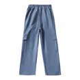 thumbnail image 6 of Lenpel Girls' Cargo Pants Elastic High Waisted Wide Leg Casual Joggers Baggy Streetwear Trousers with Pockets 8-12 Years, 6 of 7