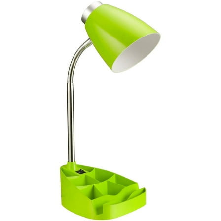 Desk Lamp with iPad Stand - Organizer Lamp, 8 Compartments - Chrome Gooseneck, Neon Green Accent