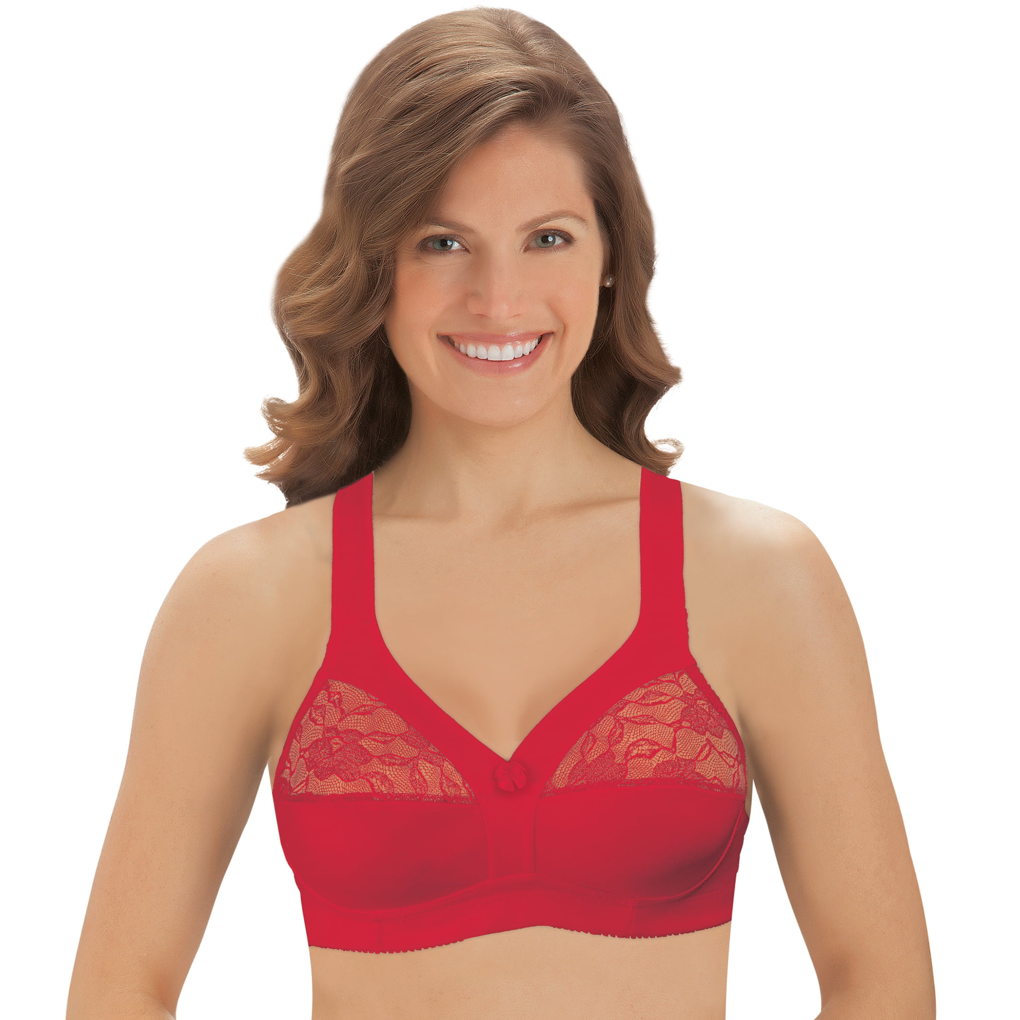 Collections Etc Cotton Bra - Underwire-Free with Lace Accents and