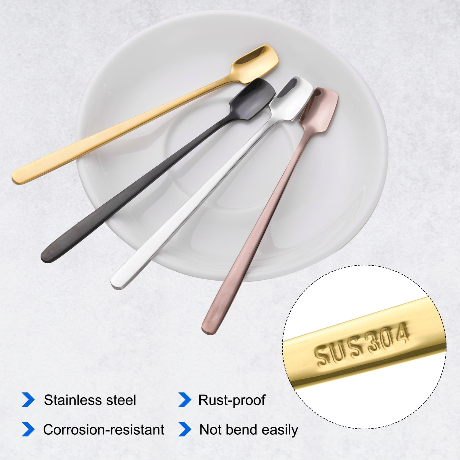 Unique Bargains 6Pcs Square Stainless Steel Long Handle Coffee Spoons 6.1" Silver Tone