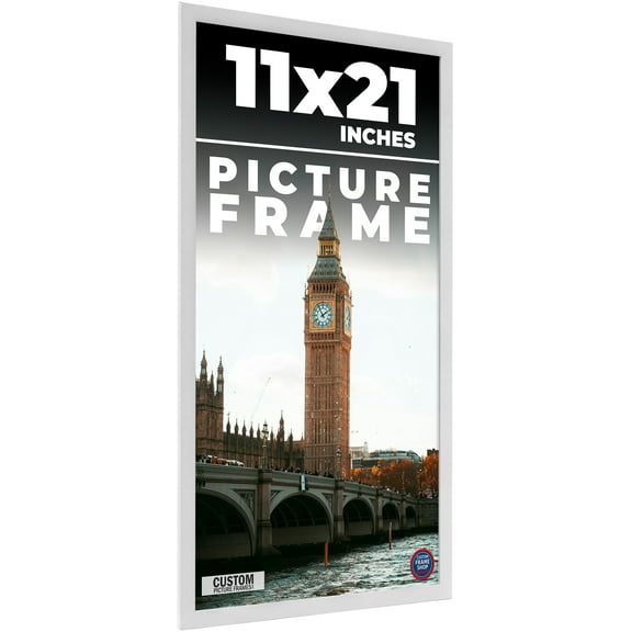 11x21 Frame White Solid Wood Picture Frame Includes UV Acrylic Shatter Guard Front, Acid Free Foam