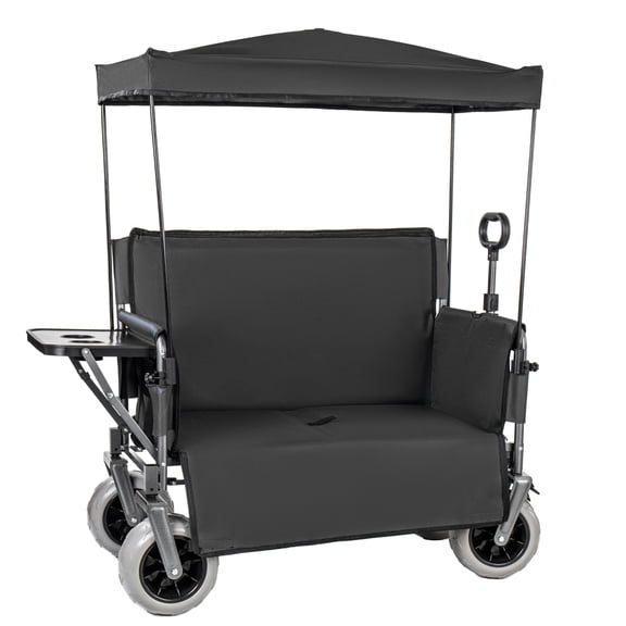 GDF Studio 48" Convertible 3-in-1 Bench Wagon with Canopy, Folding Tabletop & Beach Tires, for Camping, Beach, Black