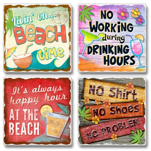 Set 4 Drink / Bar Coasters Some Beach Somewhere Tropical Drinks and