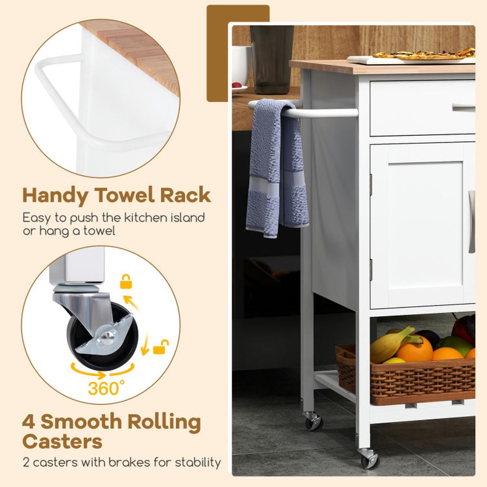 GVN Kitchen Islands Carts,Rolling Kitchen Island Cart with Drawer and Towel Rack-White