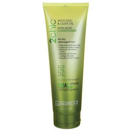 Giovanni 2chic Ultra Moist Conditioner  Avocado & Olive Oil for Dry  Damaged Hair  Sulfate Free  No Parabens  8.5 Oz