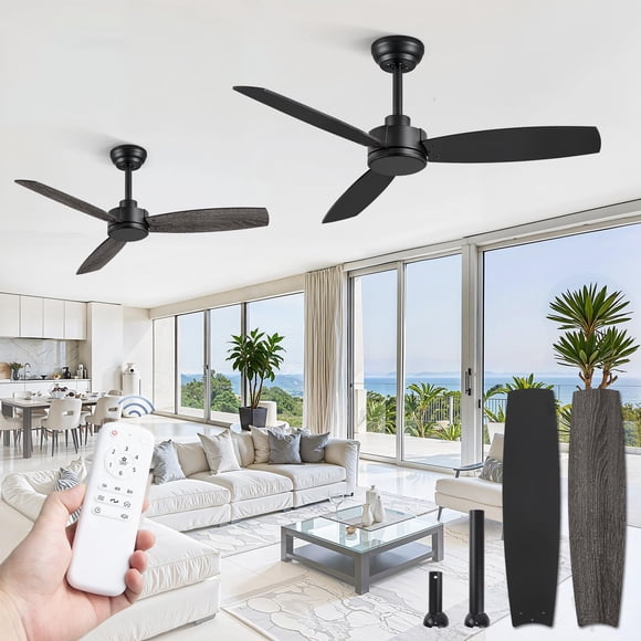 Ventilador de techo ZMISHIBO de 42 pulgadas y 3 aspas negro con control remoto