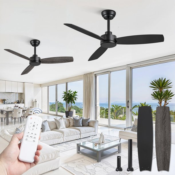 Ventilador de techo ZMISHIBO de 42 pulgadas y 3 aspas negro con control remoto