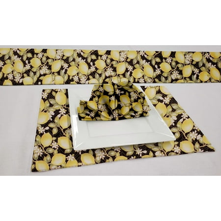 

Lemon Blossoms Placemat Table Runner Cloth Napkins Set by Penny s Needful Things (6 Napkins & 6 Placemats) (8 Feet Long Table Runner) (Hunter Green)