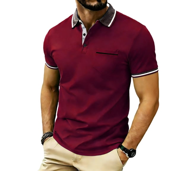 Homeyce Short Sleeve Polo Shirts for Men Collar Button Shirts Classic Casual Lightweight Polo Sweater Solid Color Short Sleeve Golf T Shirt,Red XL