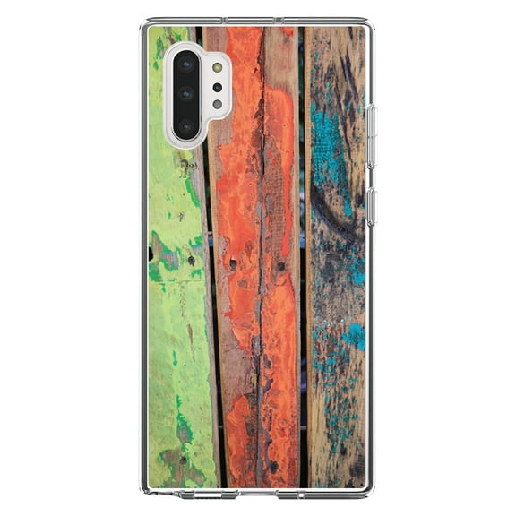 DistinctInk Clear Shockproof Hybrid Case for Galaxy Note 10 PLUS (6.8" Screen) - TPU Bumper, Acrylic Back, Tempered Glass Screen Protector - Rough Painted Wood Print - Printed Wood Grain Image
