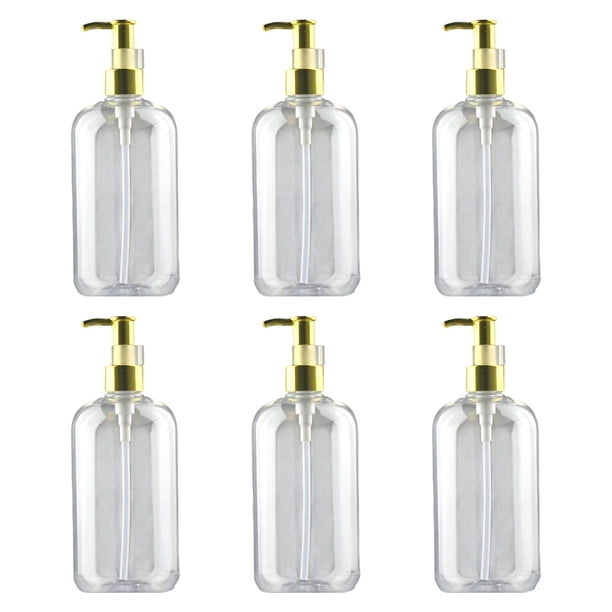 Dispensador de jabón líquido para manos (6 unidades, 500 ml, a prueba de fugas) claro y dorado