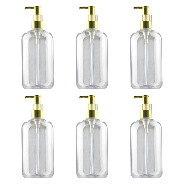 Dispensador de jabón de 6 piezas, recargable, decorativo, con bomba, para champú claro y dorado