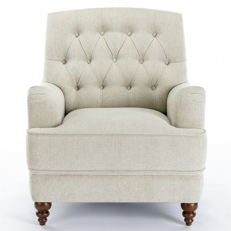 Modern Button Tufted Armchair Single Sofa Chair with English Roll Arm Upholstered Accent Chair with Solid Wood Legs Comfy Club Chair Lounge Chair