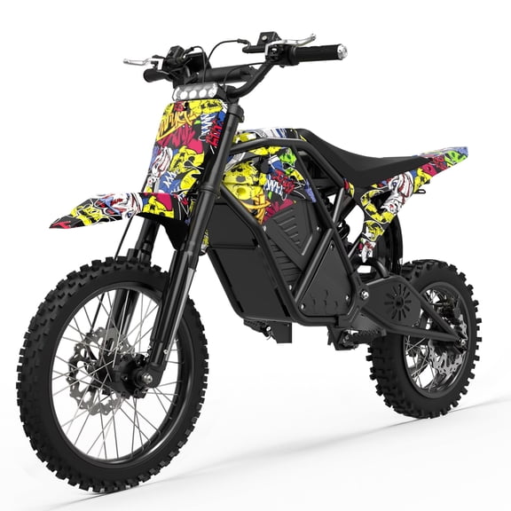3500W Electric Dirt Bike for Adults - 48V/23Ah Battery, 53‑Mile Range, Mid-Drive 30 MPH Ebike, Hydraulic Nitrogen Dual Shocks, 14"/12" Off-Road Tire E-Bike with Cycling Gear, GRAFFITI