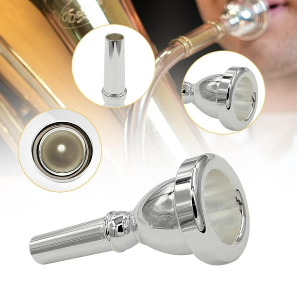 Boquilla de tuba, instrumento musical, regalo para amantes de música, latón, práctica, portátil para principiantes, placa de repuesto plateada.