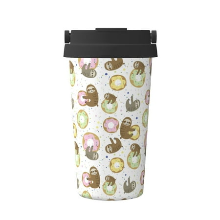

Pofeuu Donut Sloth Print Coffee Mug Iced Coffee Tumbler Cup Double Wall Vacuum Leak-Proof Thermos Mug CoffeeThermos Travel Mug